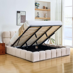 Postel s kovovým roštem a úložným prostorem, 180x200, béžová, SORELA