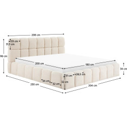 Postel s kovovým roštem a úložným prostorem, 180x200, béžová, SORELA
