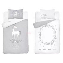 Bambusové povlečení do postýlky  Jednorožec oboustranné, šedá 3037B