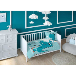 Bambusové povlečení do postýlky DINO blue oboustranné, světlé tyrkysové 3951A