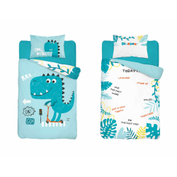 Bambusové povlečení  DINO blue oboustranné, tyrkysové