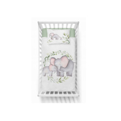 Bambusové povlečení do postýlky SLONÍK 3950 B oboustranné, šedobílé 100x135, 40x60
