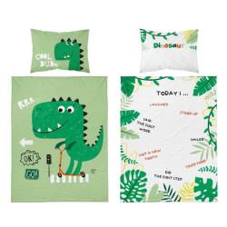 Bambusové povlečení do postýlky DINO oboustranné, zelené  3951B