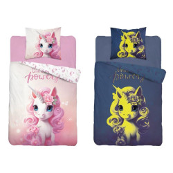 Bavlněné svítící povlečení Jednorožec s růží 5418A 160x200 cm