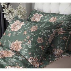 Francouzské 3dílné perkálové povlečení Romantic Garden zelené 5242A, 220x200+2X 70x80