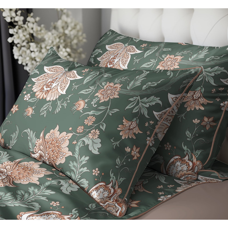 Francouzské 3dílné perkálové povlečení Romantic Garden zelené 5242A, 220x200+2X 70x80